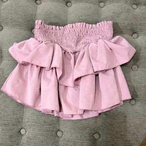 SHEIN Pink Ruffled Smocked Waist Mini Skirt